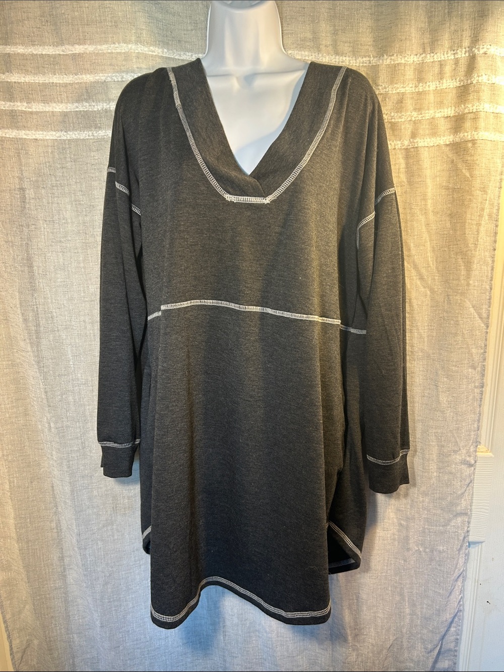 Three Bird Nest Dark Gray Deep V-Neck Long Sleeve Tunic Dress